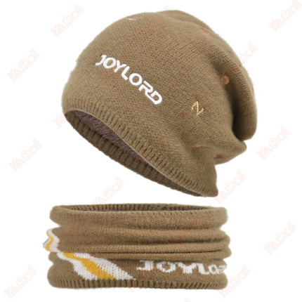 knit beanie letters pattern neck protection